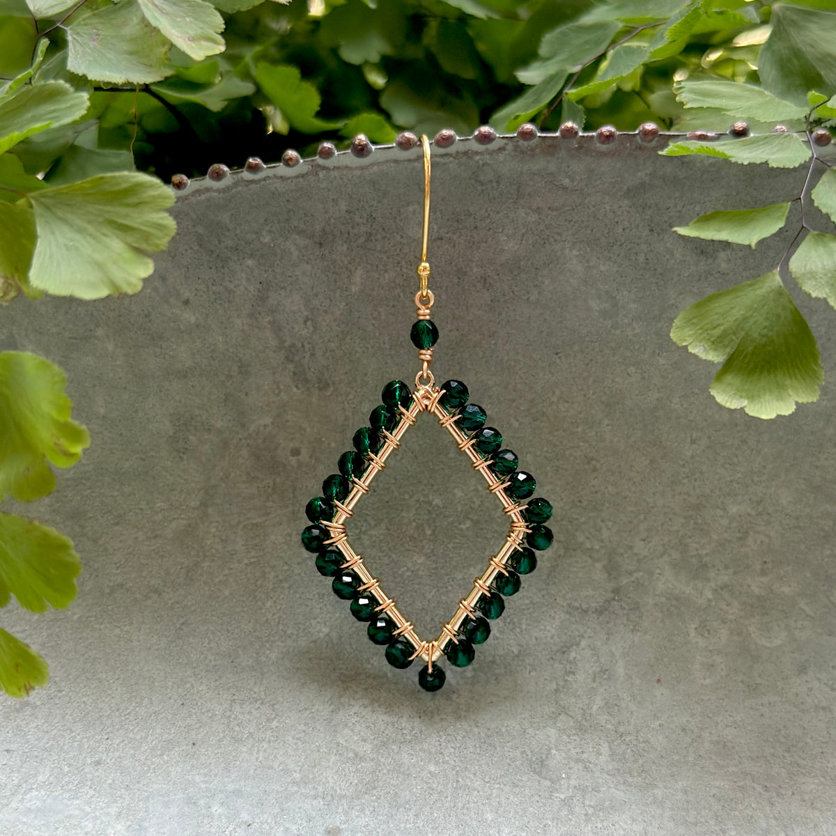 Emerald Green Jade Kite Beaded Earrings