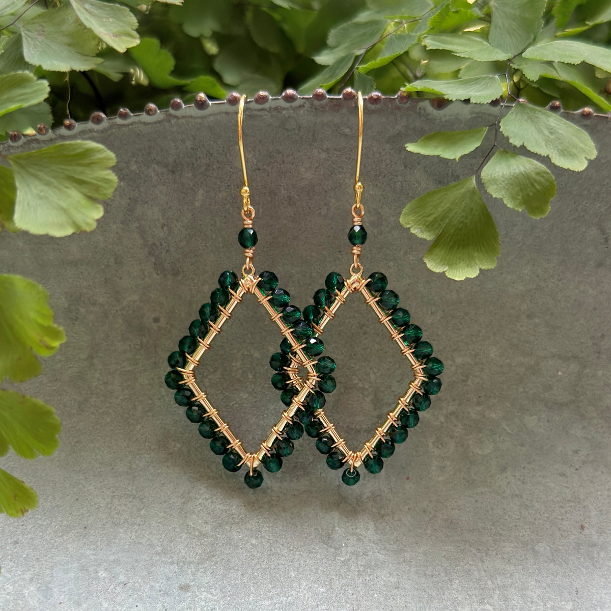 Emerald Green Jade Kite Beaded Earrings