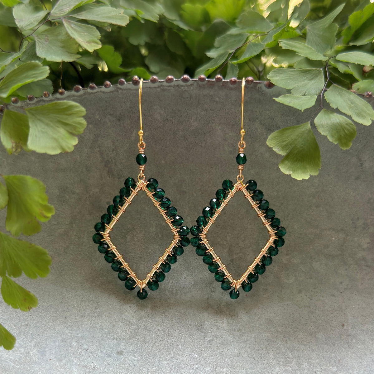 Emerald Green Jade Kite Beaded Earrings