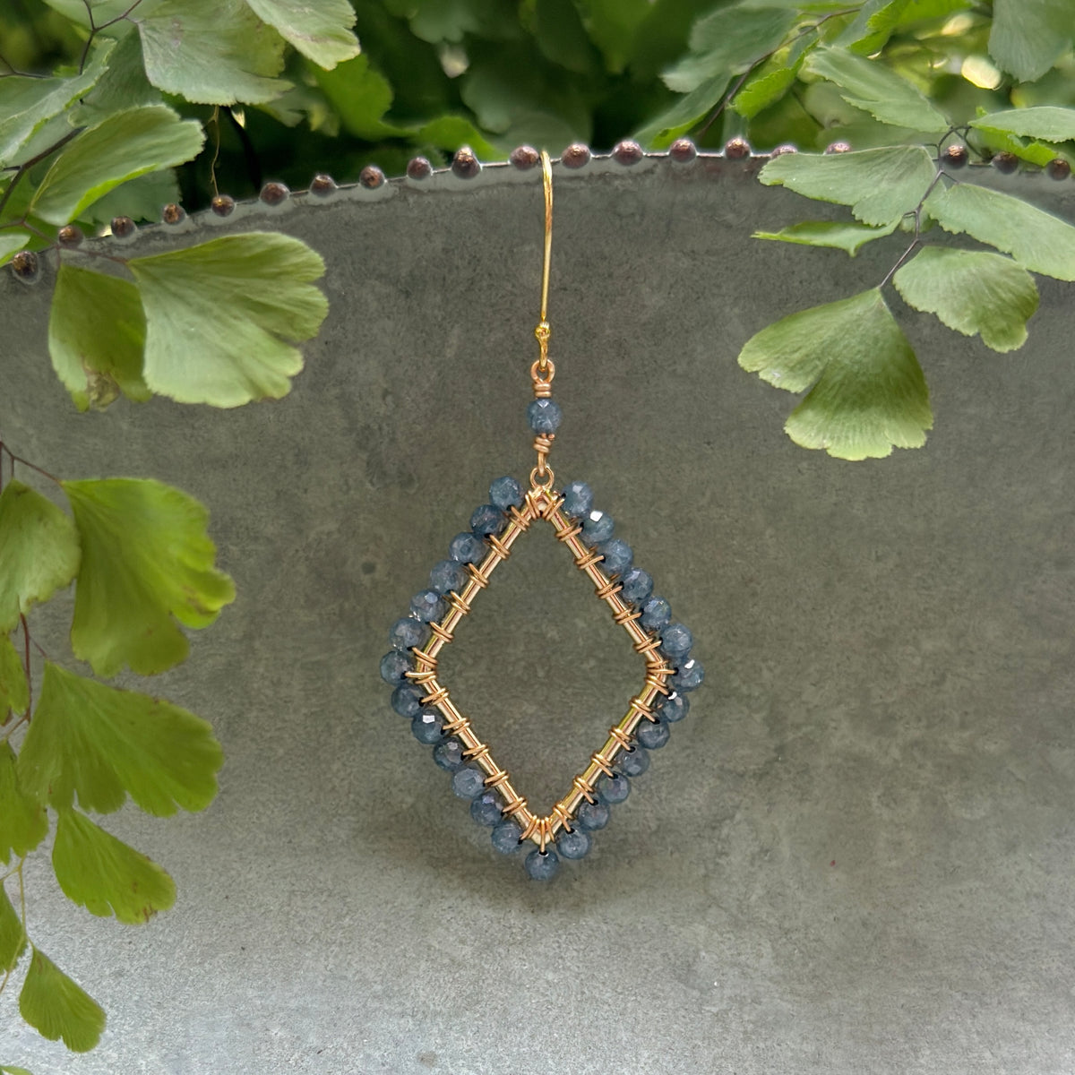 Airforce Blue Quartz Kite Beaded Earrings