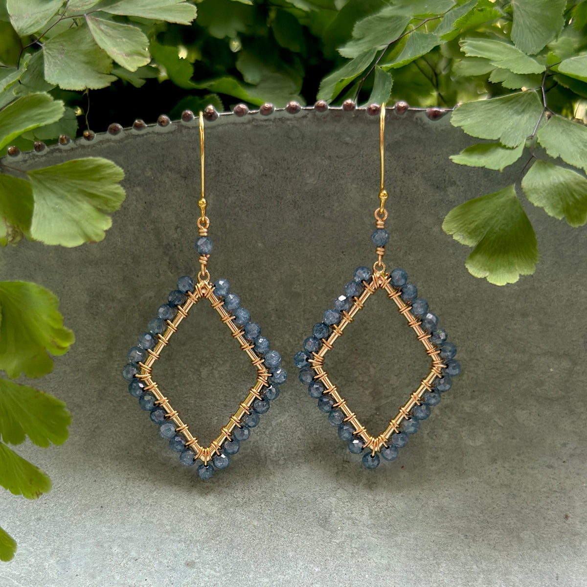 Airforce Blue Quartz Kite Beaded Earrings