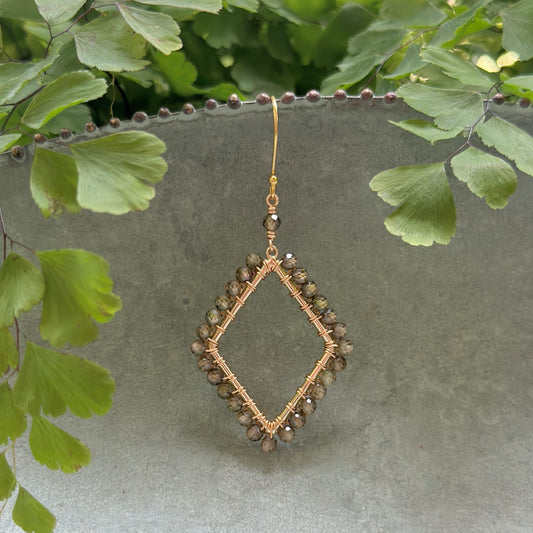 Olive Green Peridot Kite Beaded Earrings