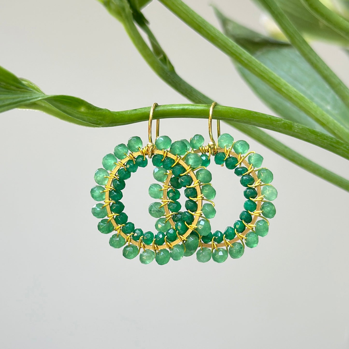 Green Jade & Emerald Green Crystal Big Bead Double Round Earrings