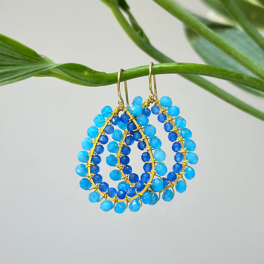 Aqua Agate & Royal Blue Big Bead Double Teardrop Earrings
