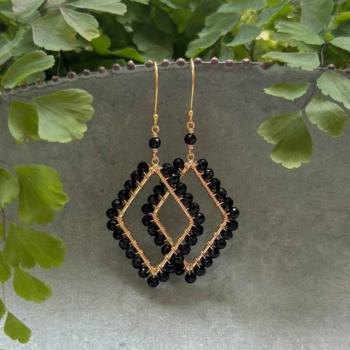 Black Onyx Kite Beaded Earrings