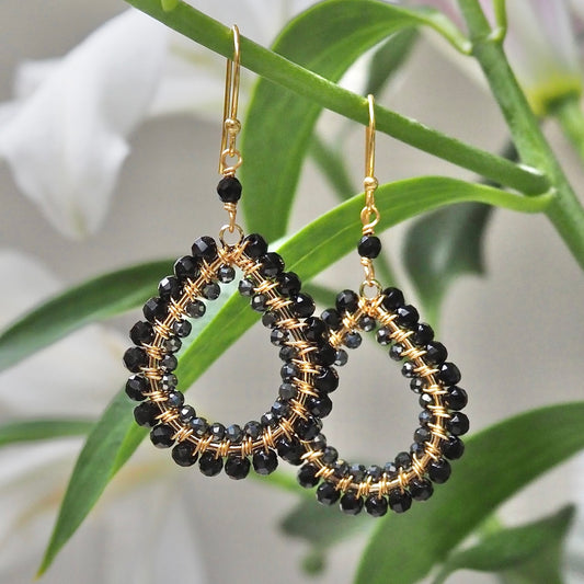 *Black Onyx & Charcoal Grey Hematite Double Beaded Midi Teardrop Earrings