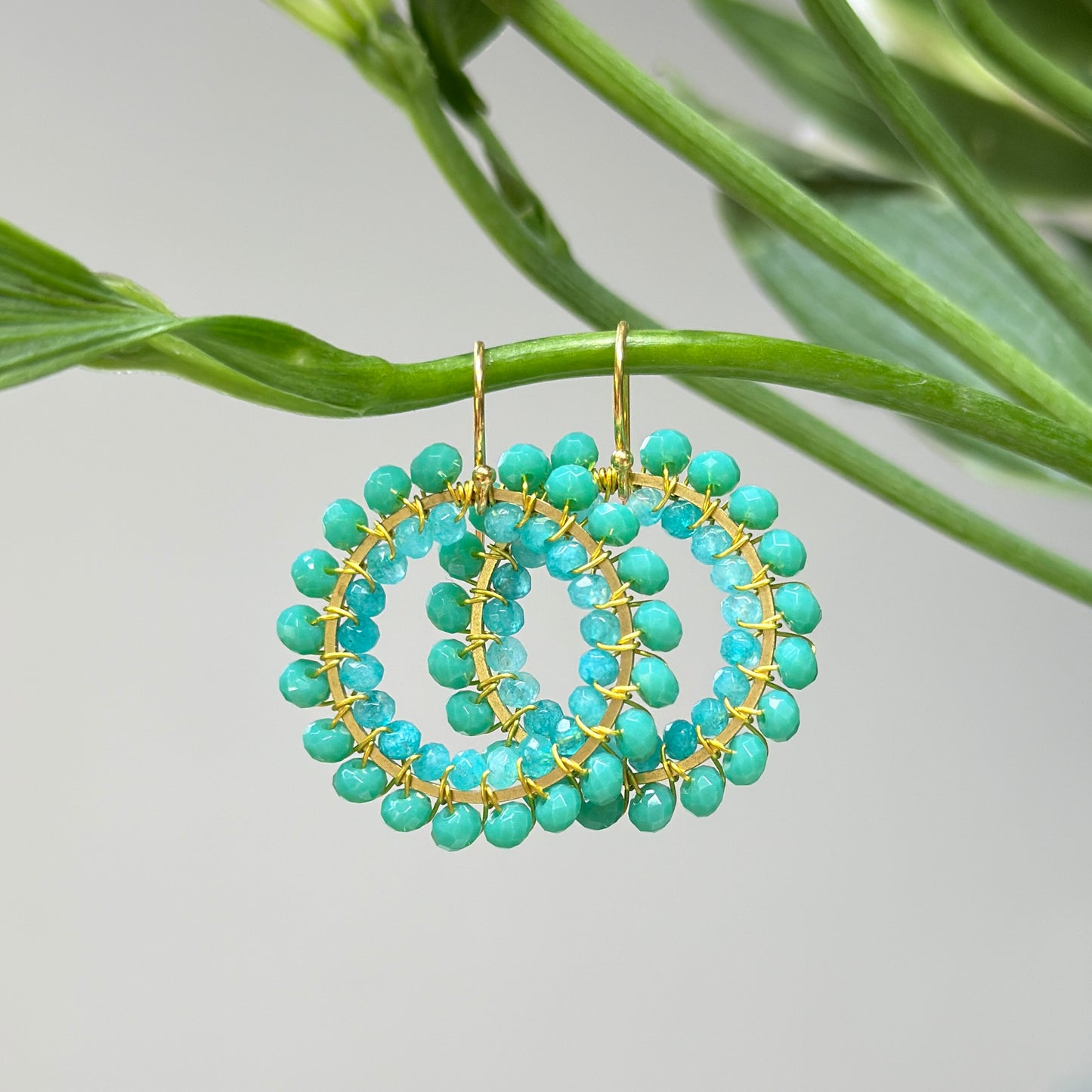 Seafoam Blue Crystal & Turquoise Agate Big Bead Double Round Earrings