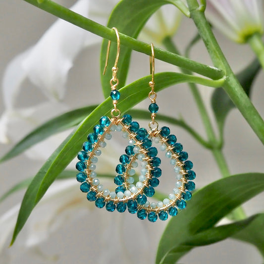 *Teal Quartz & Pale Green Amazonite Double Beaded Midi Teardrop Earrings