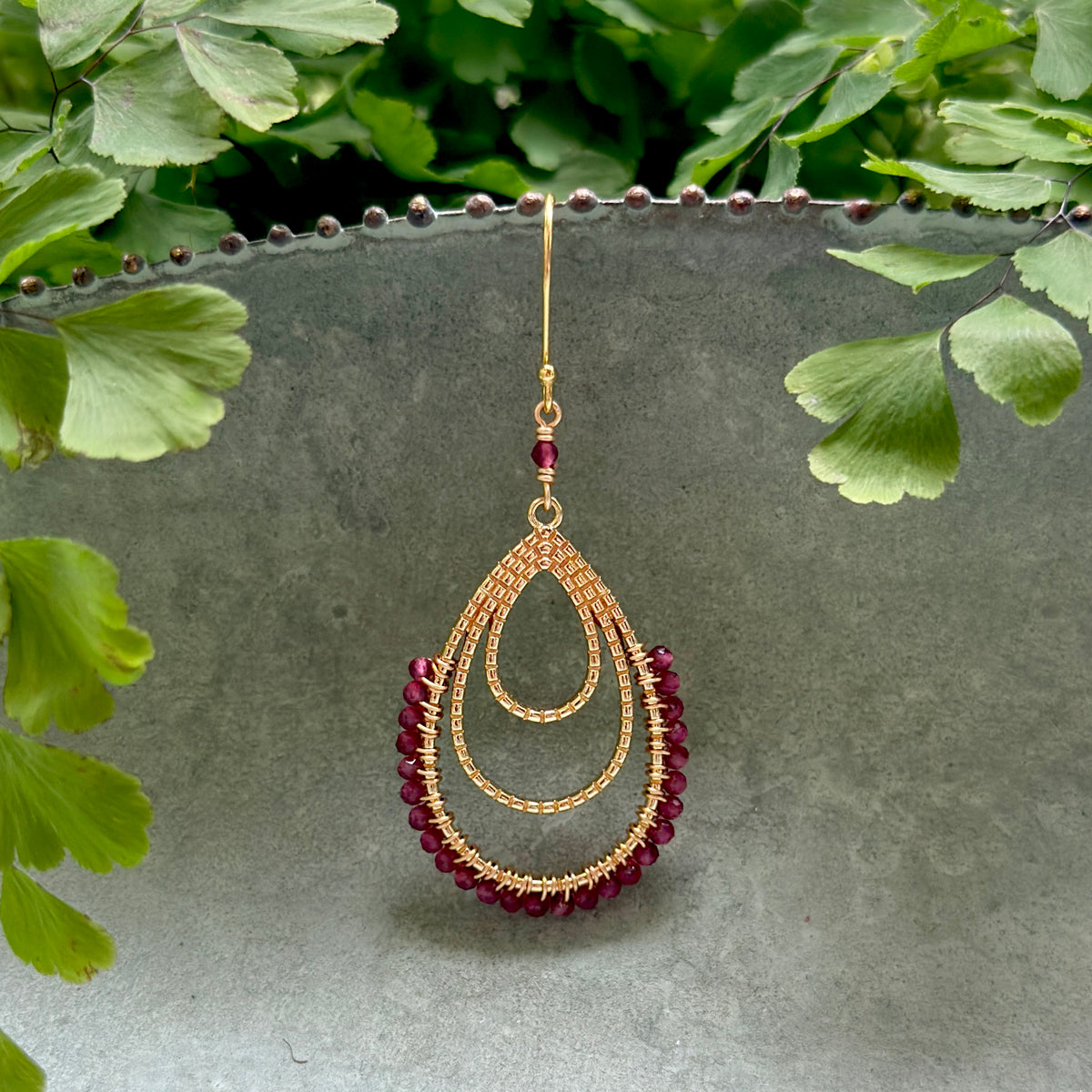 Fuchsia Pink Garnet Verona Teardrop Earrings