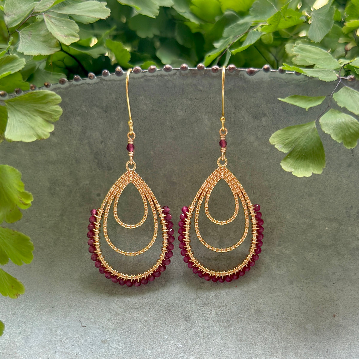 Fuchsia Pink Garnet Verona Teardrop Earrings
