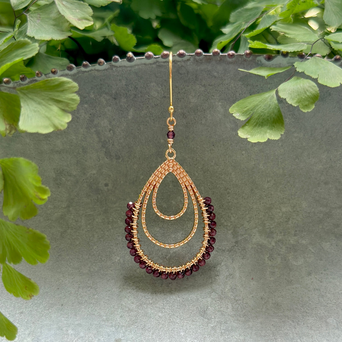 Burgundy Red Garnet Verona Teardrop Earrings