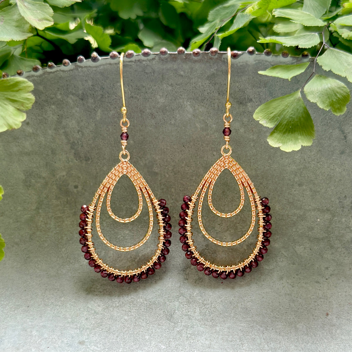 Burgundy Red Garnet Verona Teardrop Earrings
