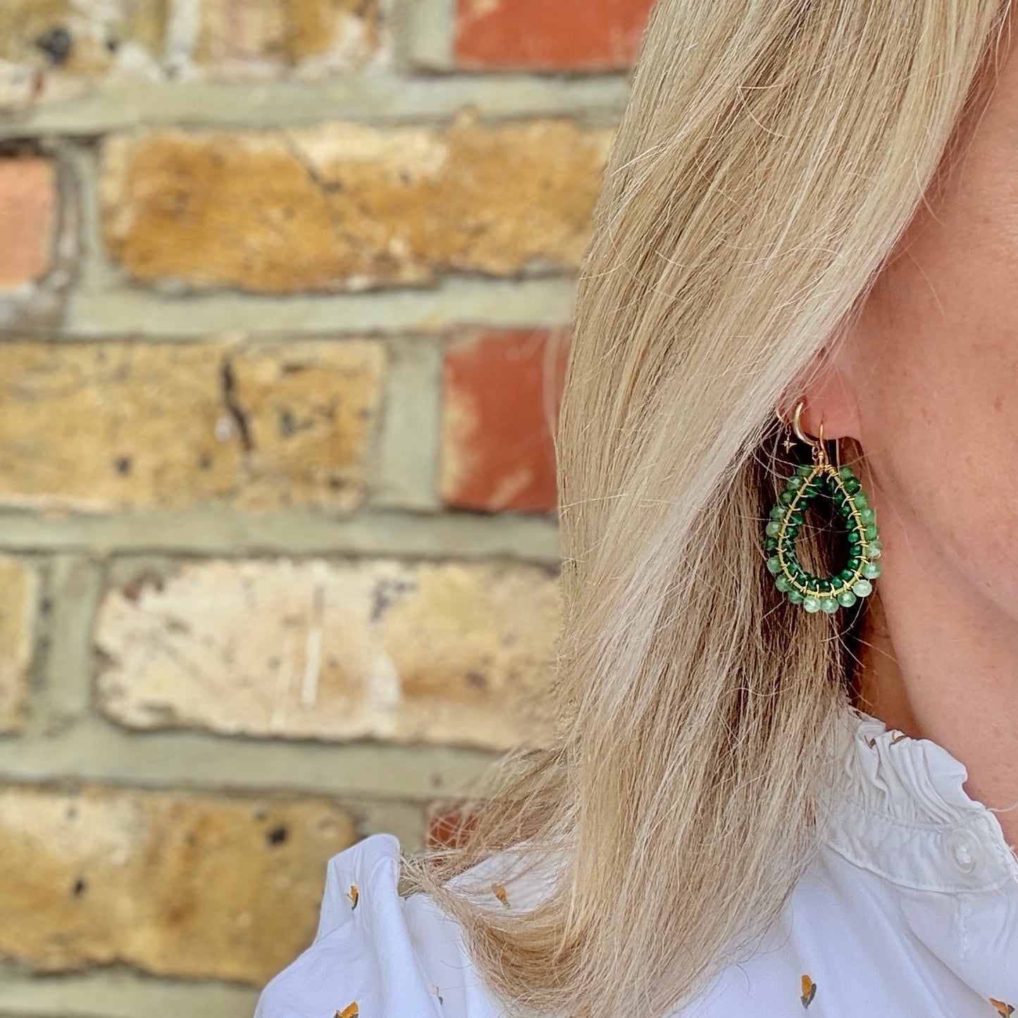 Dark Blue Agate & Emerald Green Agate Big Bead Double Teardrop Earrings