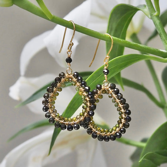 *Dark Olive Green Peridot & Mid Peridot Garnet Double Beaded Midi Teardrop Earrings