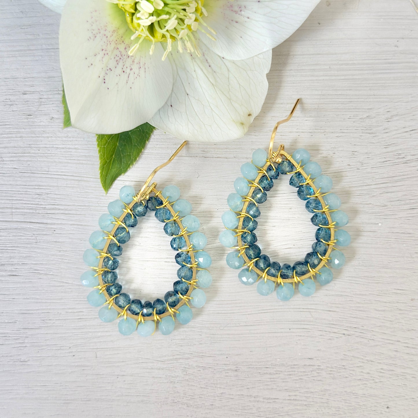 Powder Blue Agate & Slate Grey Crystal Big Bead Double Teardrop Earrings