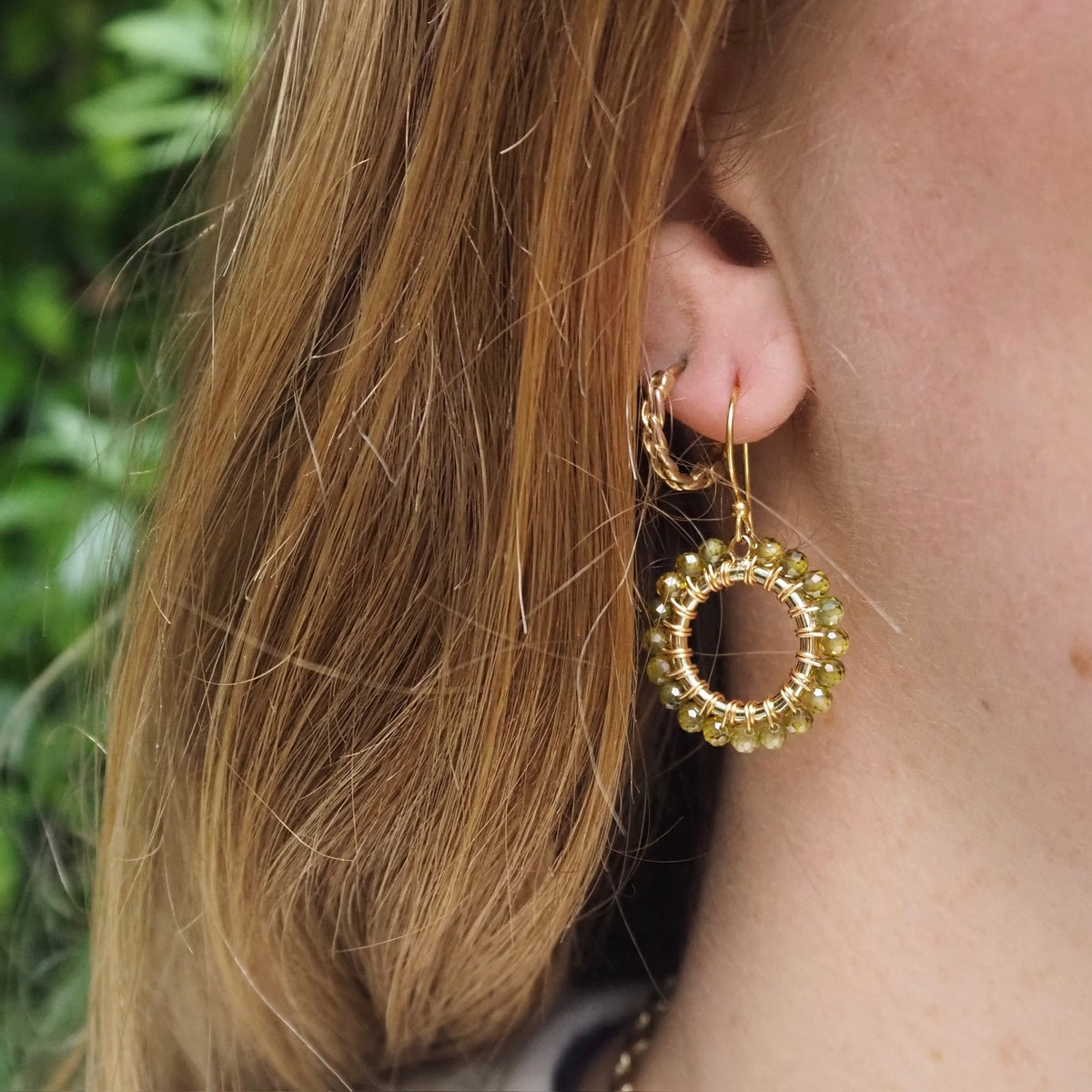 Burgundy Garnet Mini Round Beaded Earrings