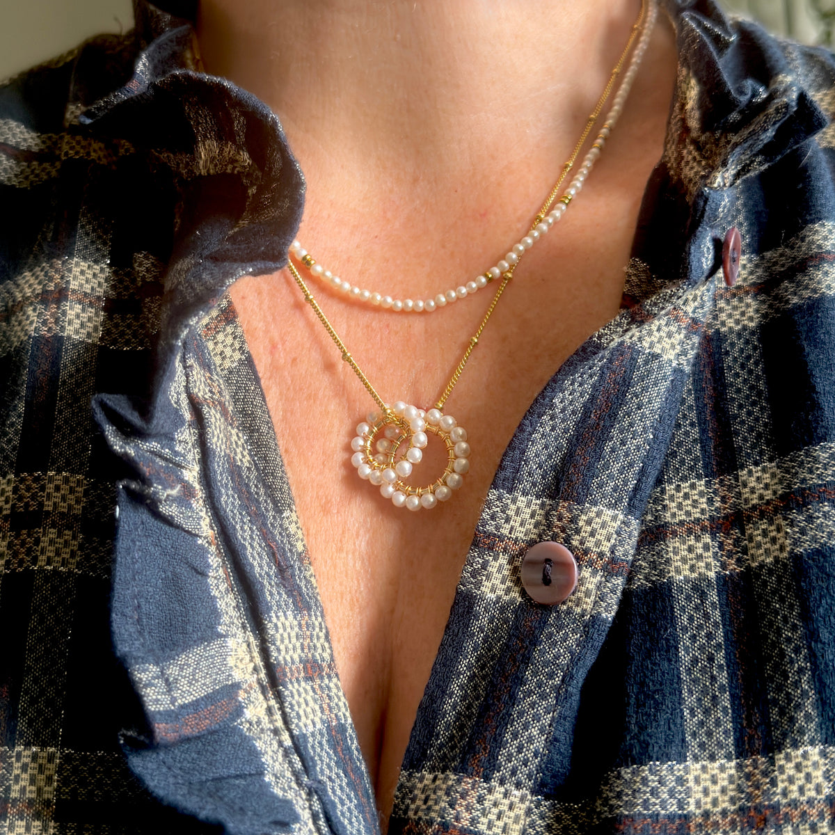 Freshwater Pearl Double Pendant For Necklace Chain