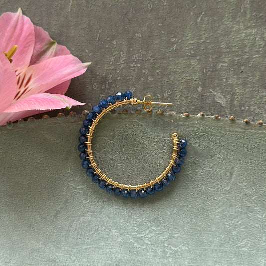 Royal Blue Azurite Solid Midi Hoop Beaded Earrings