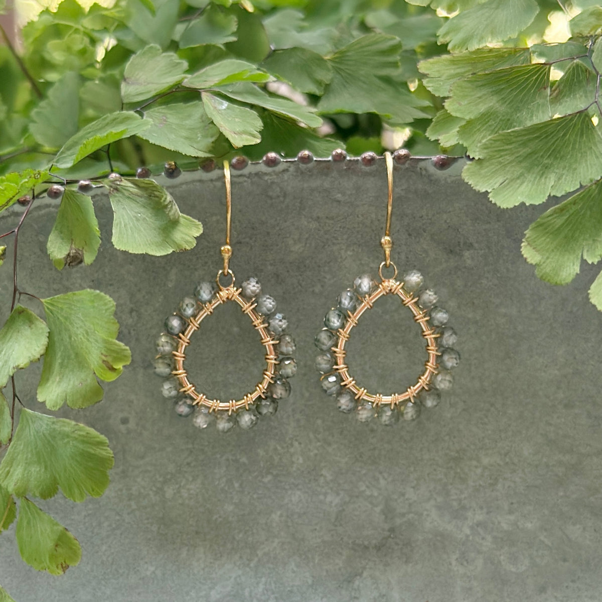 Sage Green Agate Mini Teardrop Earrings