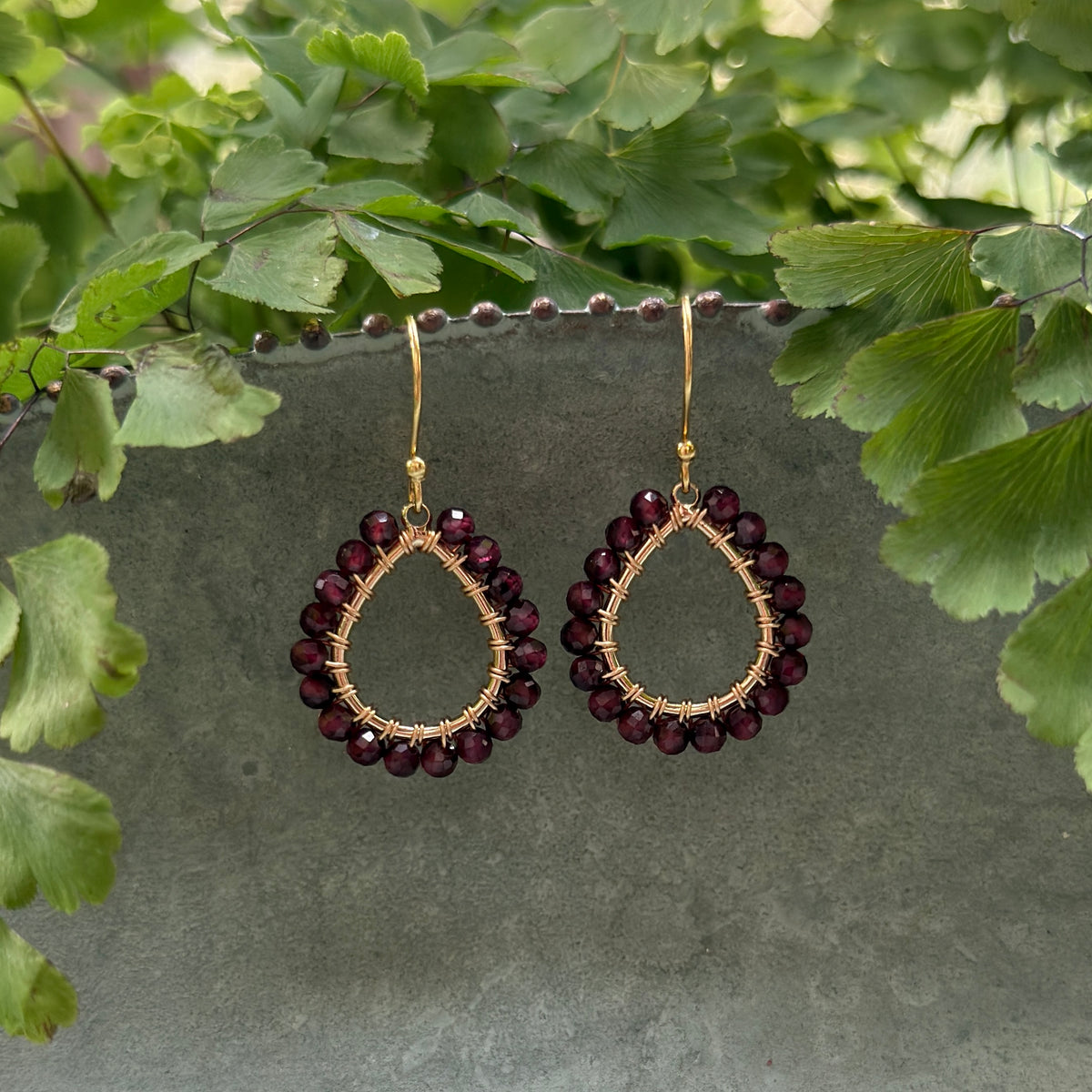 Burgundy Red Garnet Mini Teardrop Earrings