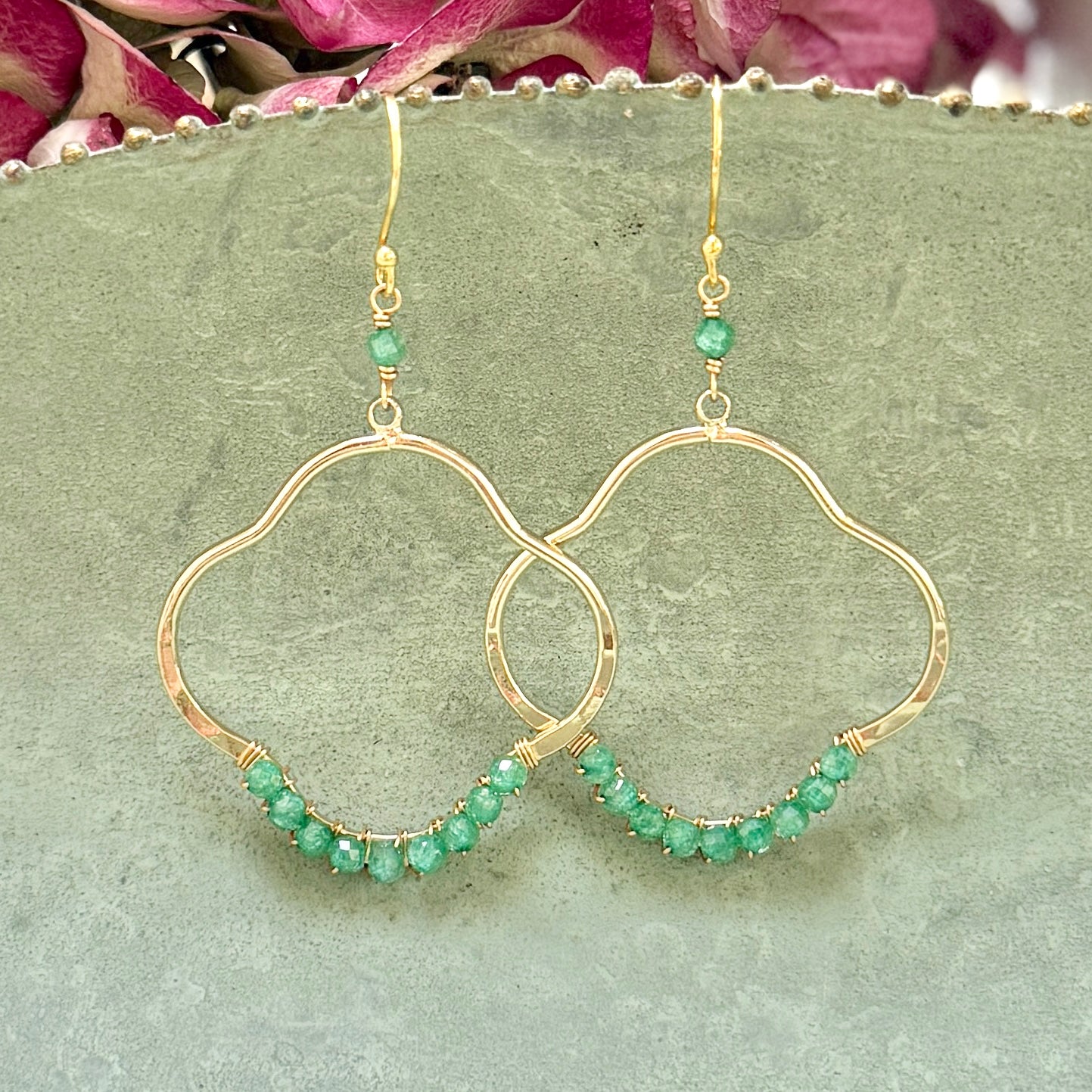 Apple Green Jade Clover Earrings