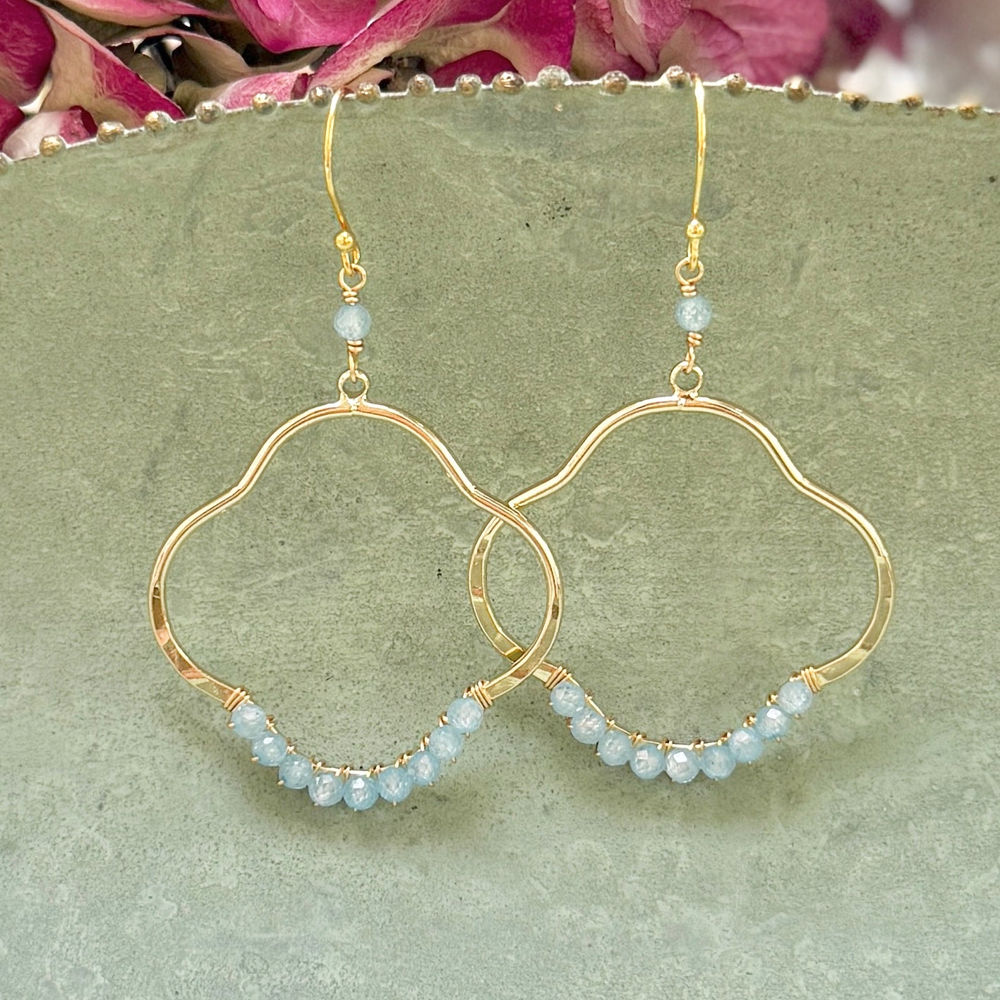 Powder Blue Quartz Clover Earrings