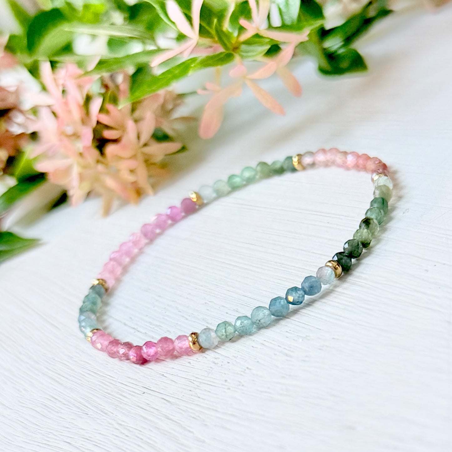 Tourmaline & Gold Nugget Stretchy Gemstone Bracelet