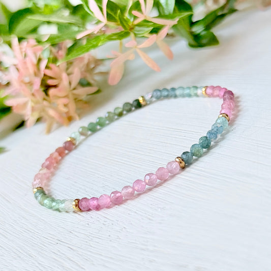 Tourmaline & Gold Nugget Stretchy Gemstone Bracelet