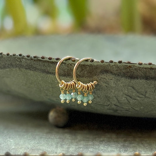 Pale Mint Green 3-Bead Mini Hoop Earrings
