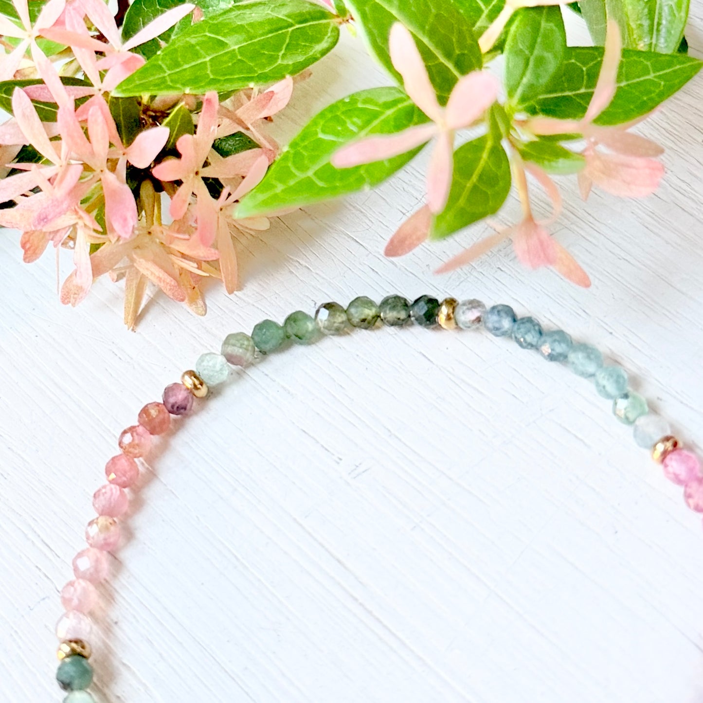 Tourmaline & Gold Nugget Stretchy Gemstone Bracelet