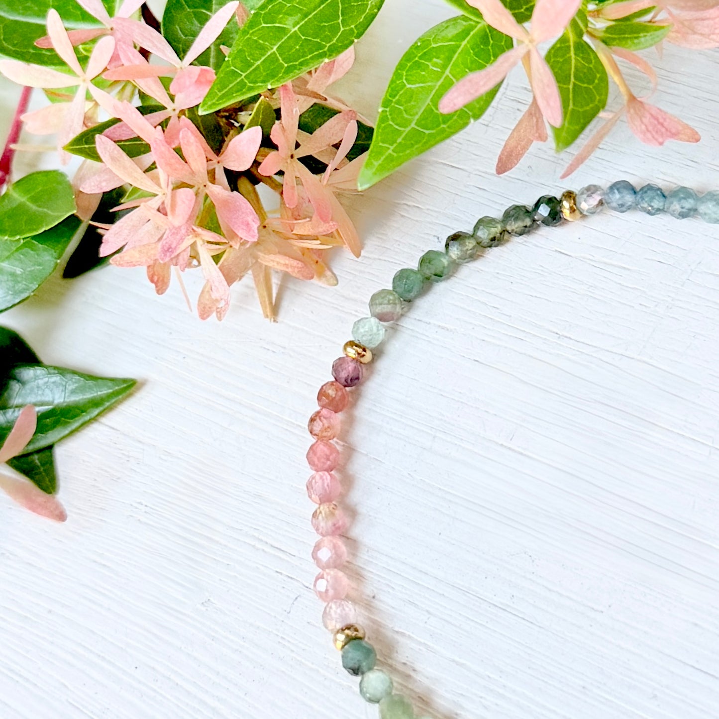 Tourmaline & Gold Nugget Stretchy Gemstone Bracelet