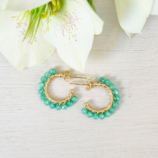 Chunky Mint Green Jade Mini Hoop Beaded Earrings