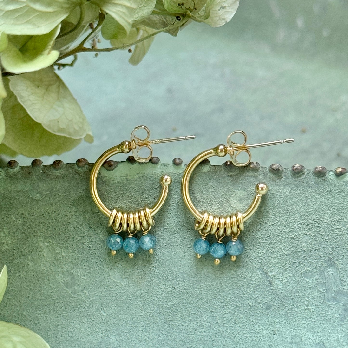 Cornflower Blue Kyanite 3-Bead Mini Hoop Earrings