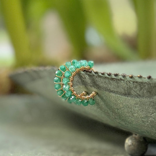 Chunky Mint Green Jade Mini Hoop Beaded Earrings