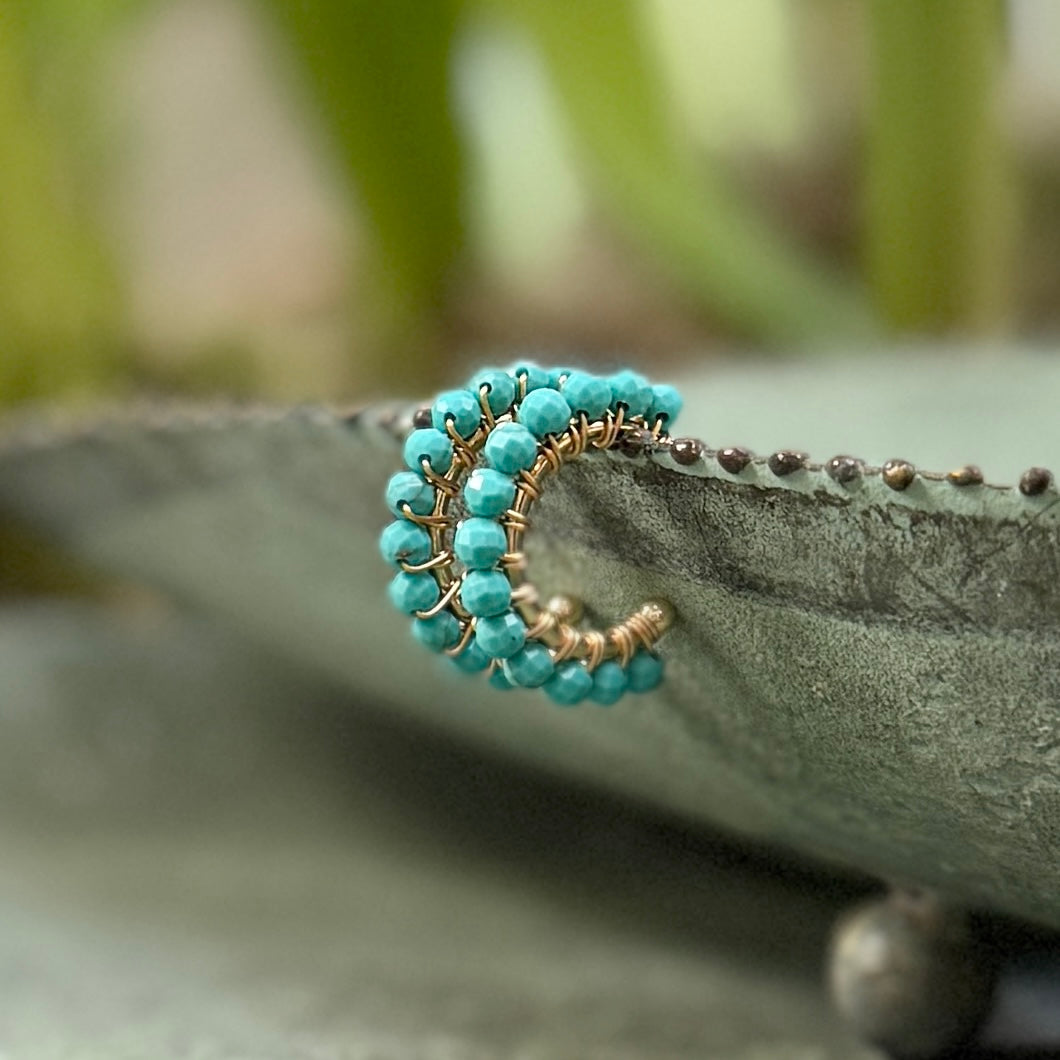 Chunky Turquoise Blue Quartz Mini Hoop Beaded Earrings