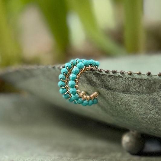 Chunky Turquoise Blue Quartz Mini Hoop Beaded Earrings