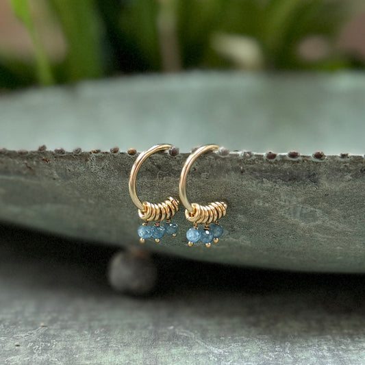 Cornflower Blue Kyanite 3-Bead Mini Hoop Earrings