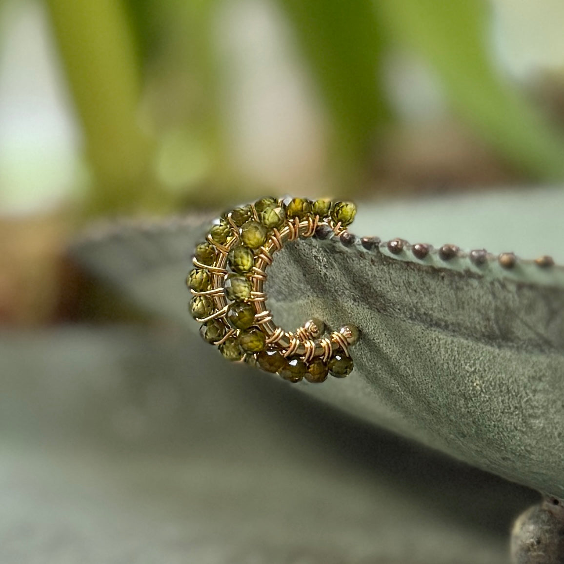 Chunky Olive Peridot Mini Hoop Beaded Earrings