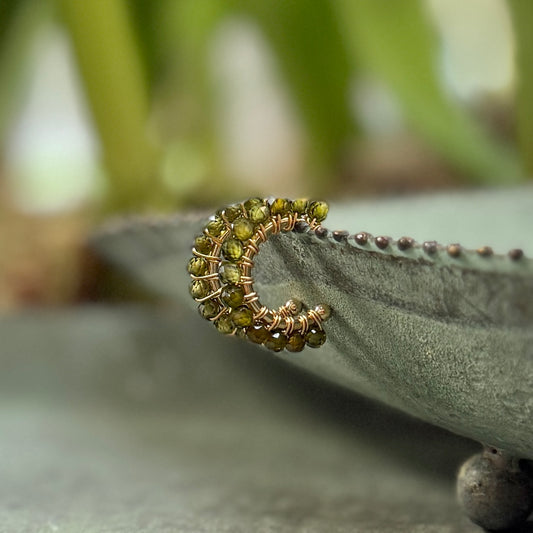 Chunky Olive Peridot Mini Hoop Beaded Earrings