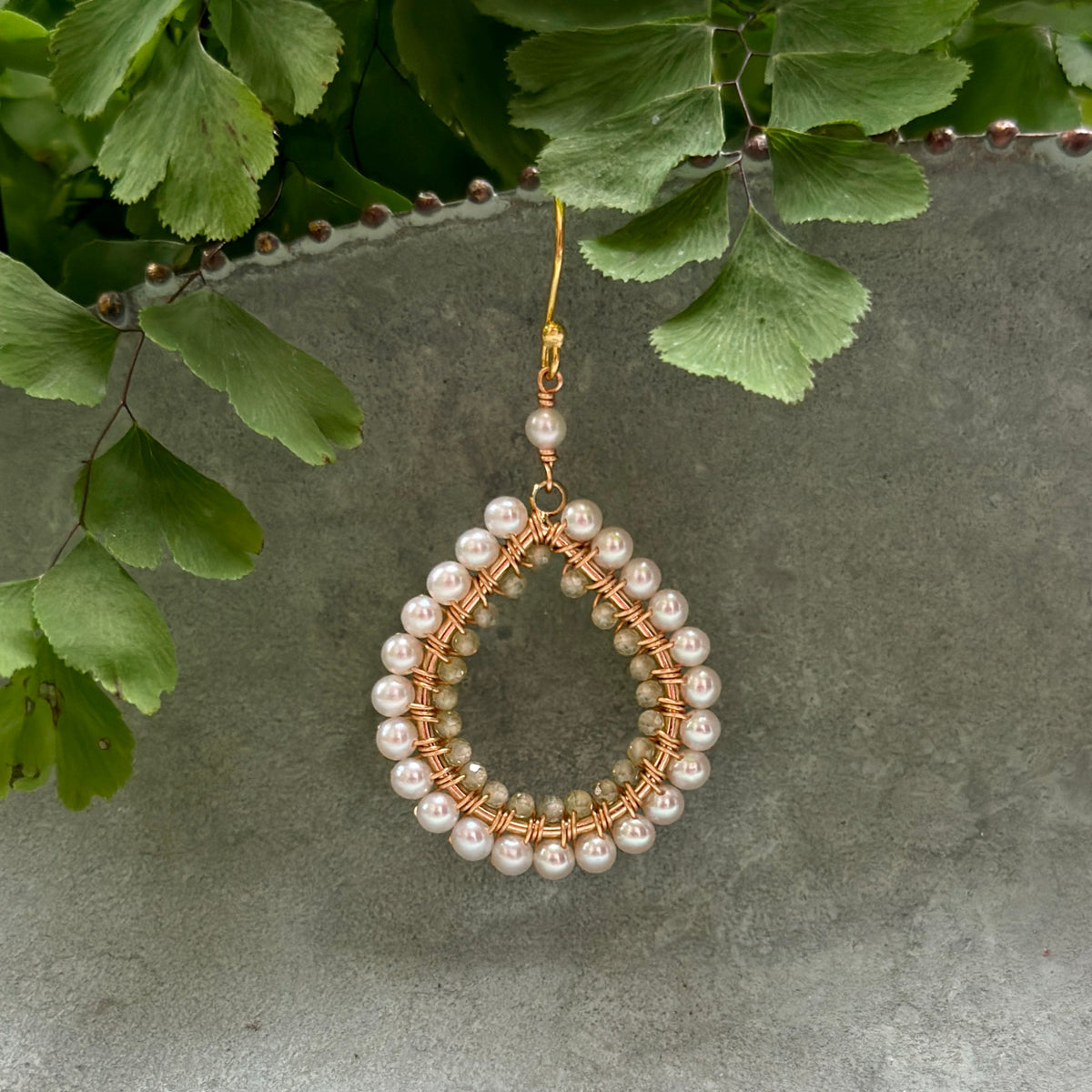 Freshwater Pearl & Pale Yellow Citrine Double Beaded Midi Teardrop Earrings