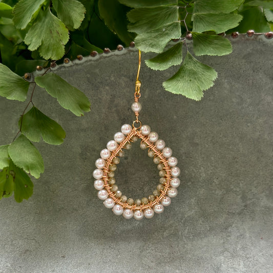 Freshwater Pearl & Pale Yellow Citrine Double Beaded Midi Teardrop Earrings