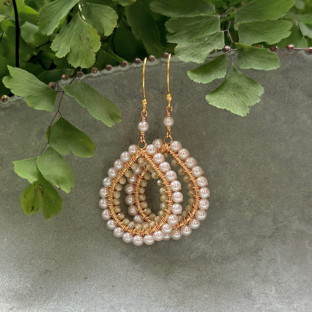 Freshwater Pearl & Pale Yellow Citrine Double Beaded Midi Teardrop Earrings