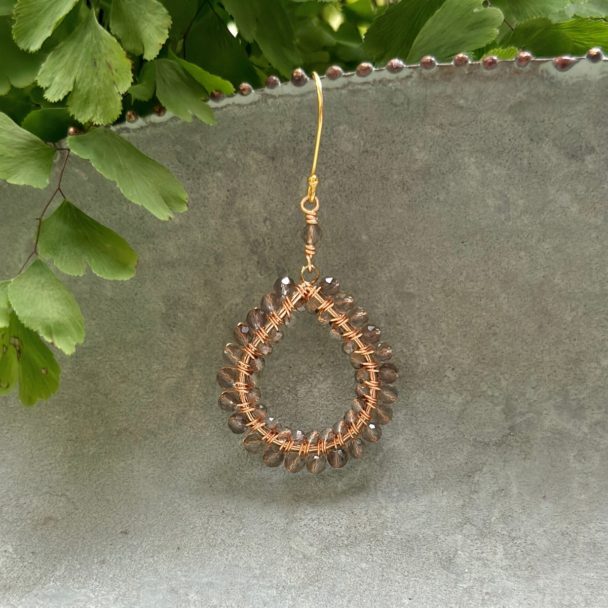 Taupe Agate Labradorite Double Beaded Midi Teardrop Earrings