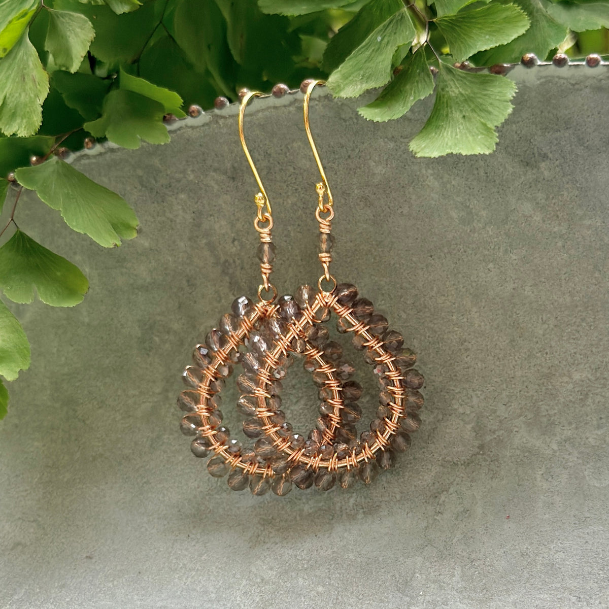 Taupe Agate Labradorite Double Beaded Midi Teardrop Earrings