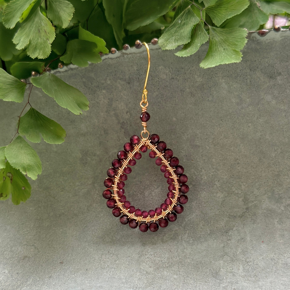 Burgundy Jade & Fuchsia Pink Garnet Double Beaded Midi Teardrop Earrings