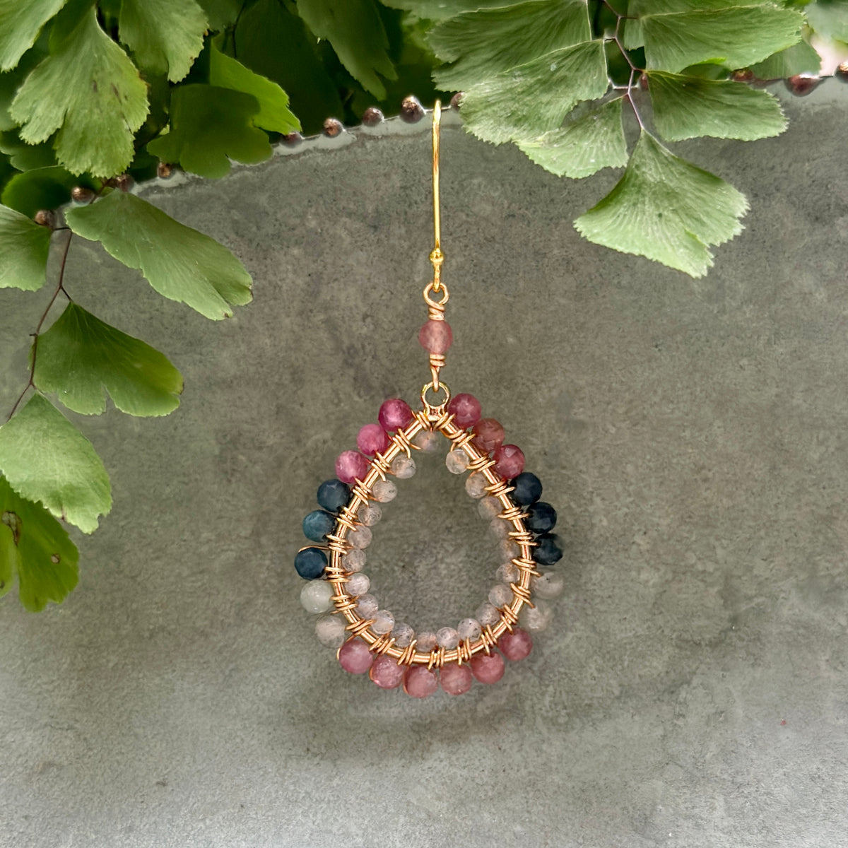 Watermelon Tourmaline Double Beaded Midi Teardrop Earrings