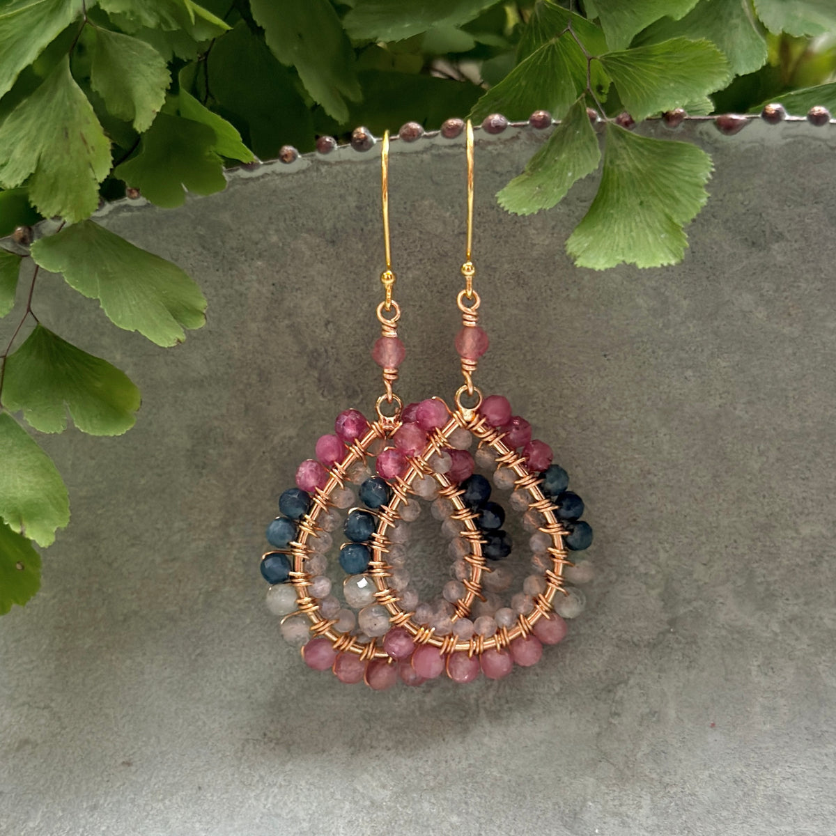 Watermelon Tourmaline Double Beaded Midi Teardrop Earrings