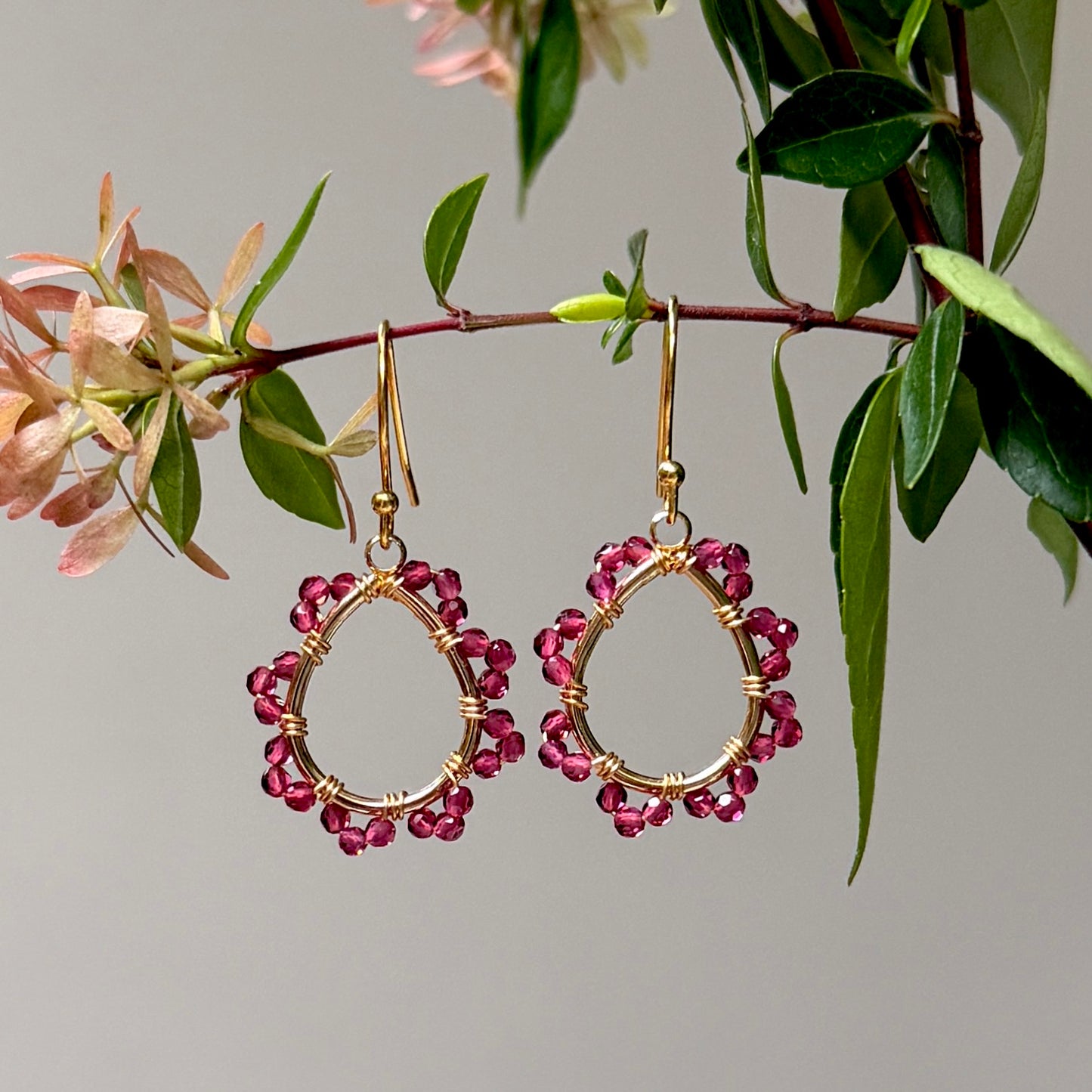 Fuchsia Pink Garnet Mini Swirl Teardrop Earrings