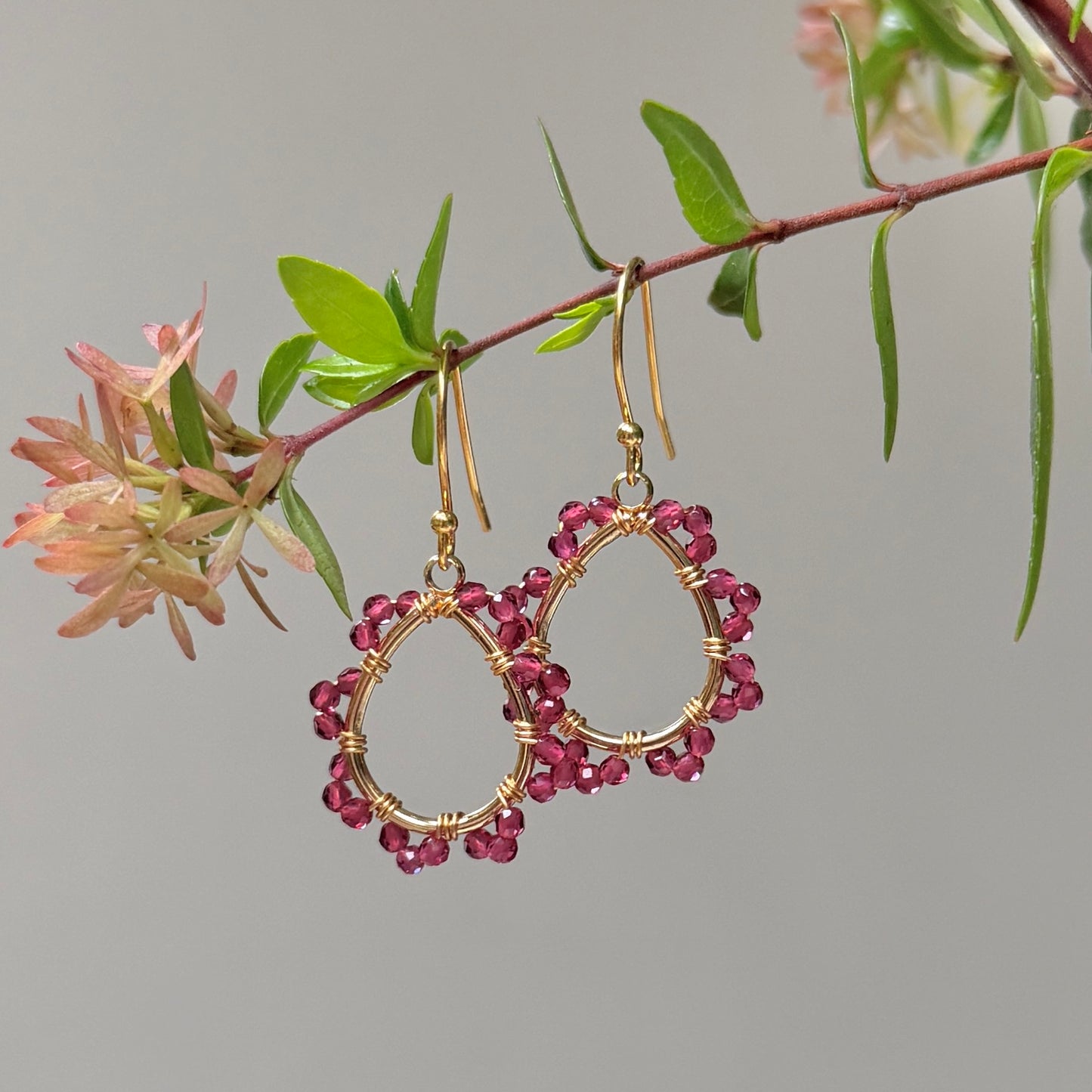 Fuchsia Pink Garnet Mini Swirl Teardrop Earrings
