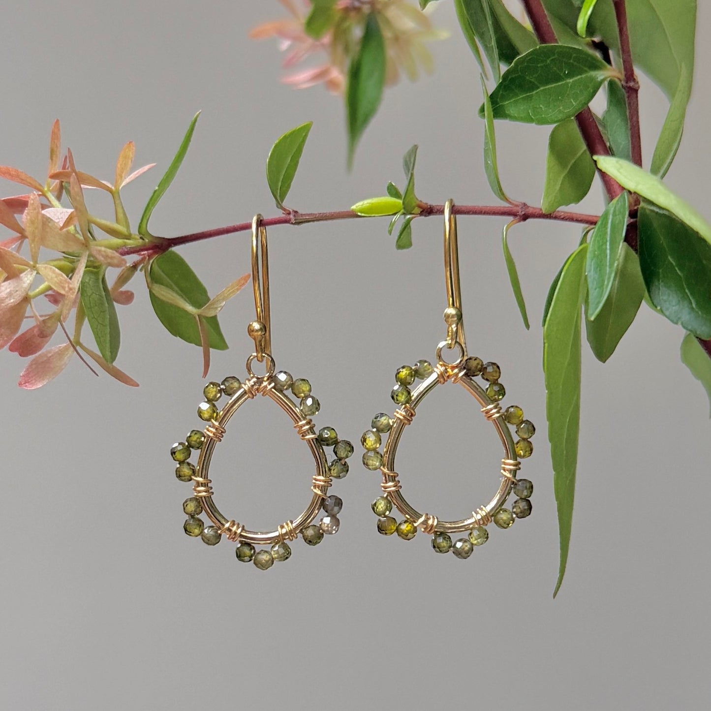 Olive Green Peridot Mini Swirl Teardrop Earrings